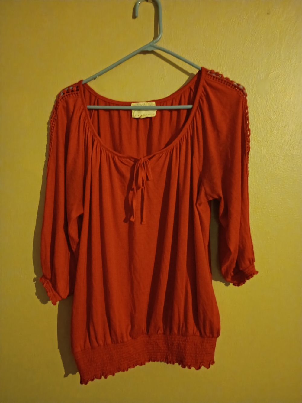 Debbie Morgan Crimson Peasant Blouse with Tie Neck